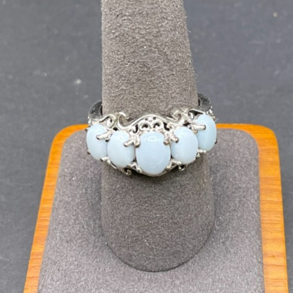 Vintage STS 925 Sterling Silver Light Blue Chalcedony Agate Ring Size 9